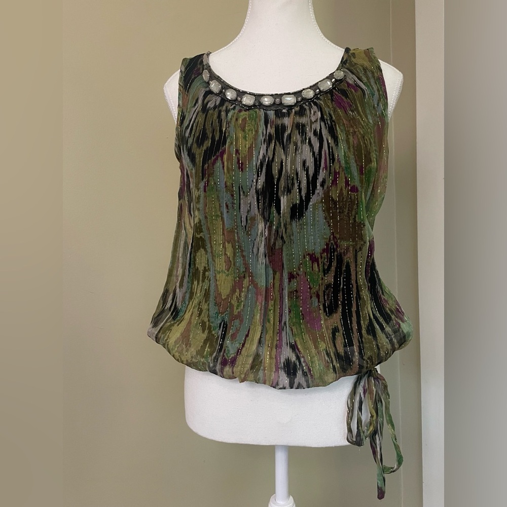 Silk Metallic Cache Y2K Sleeveless Patterned Blouse